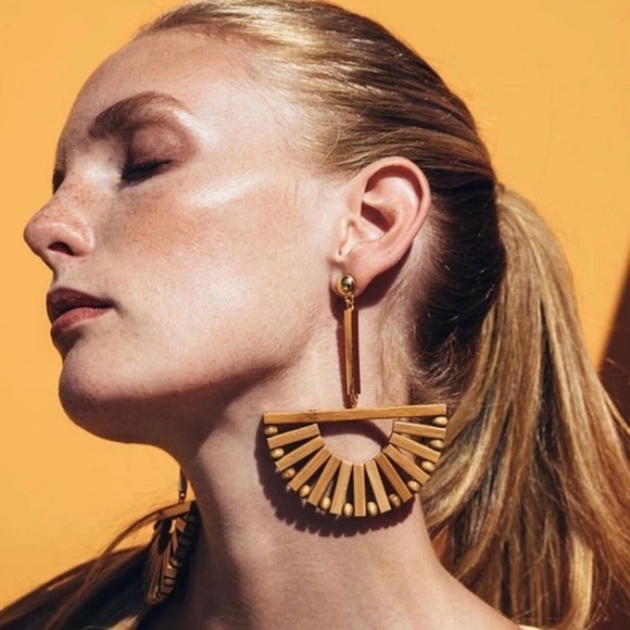 Half Windmill Bamboo Earrings - Picture 2 of 7